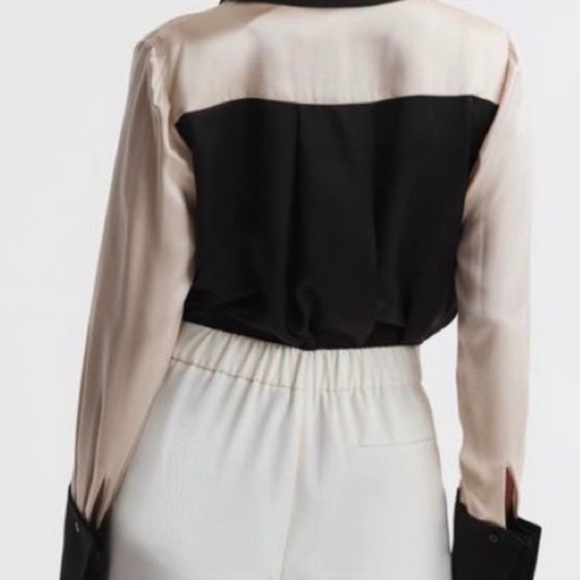 Reiss. Silk Elegant Black and Cream Women's Top - Picture 6 of 7